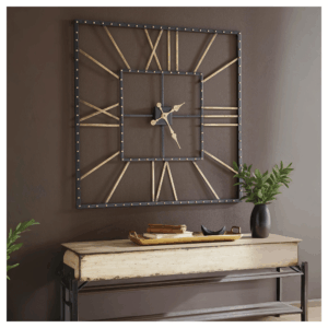 Square Wall Clock with Roman Numerals and Open Frame