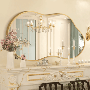 Asymmetrical Wall Mirror with Tempered Glass and Aluminum Frame
