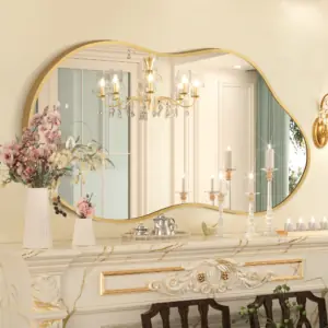 Asymmetrical Wall Mirror with Tempered Glass and Aluminum Frame