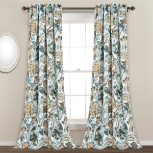 Room Darkening Floral Window Curtain Panels with Rod Pocket