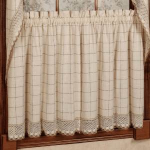 Cotton Kitchen Curtains with Window Pane Pattern and Rod Pocket