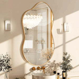 Asymmetrical Wall Mirror with Tempered Glass and Aluminum Frame