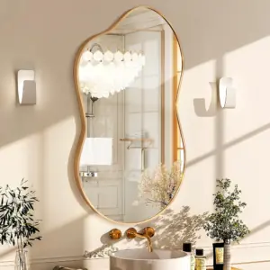 Asymmetrical Wall Mirror with Tempered Glass and Aluminum Frame