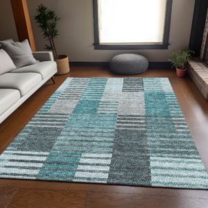 Washable Microfiber Area Rug with Geometric Stripe Pattern