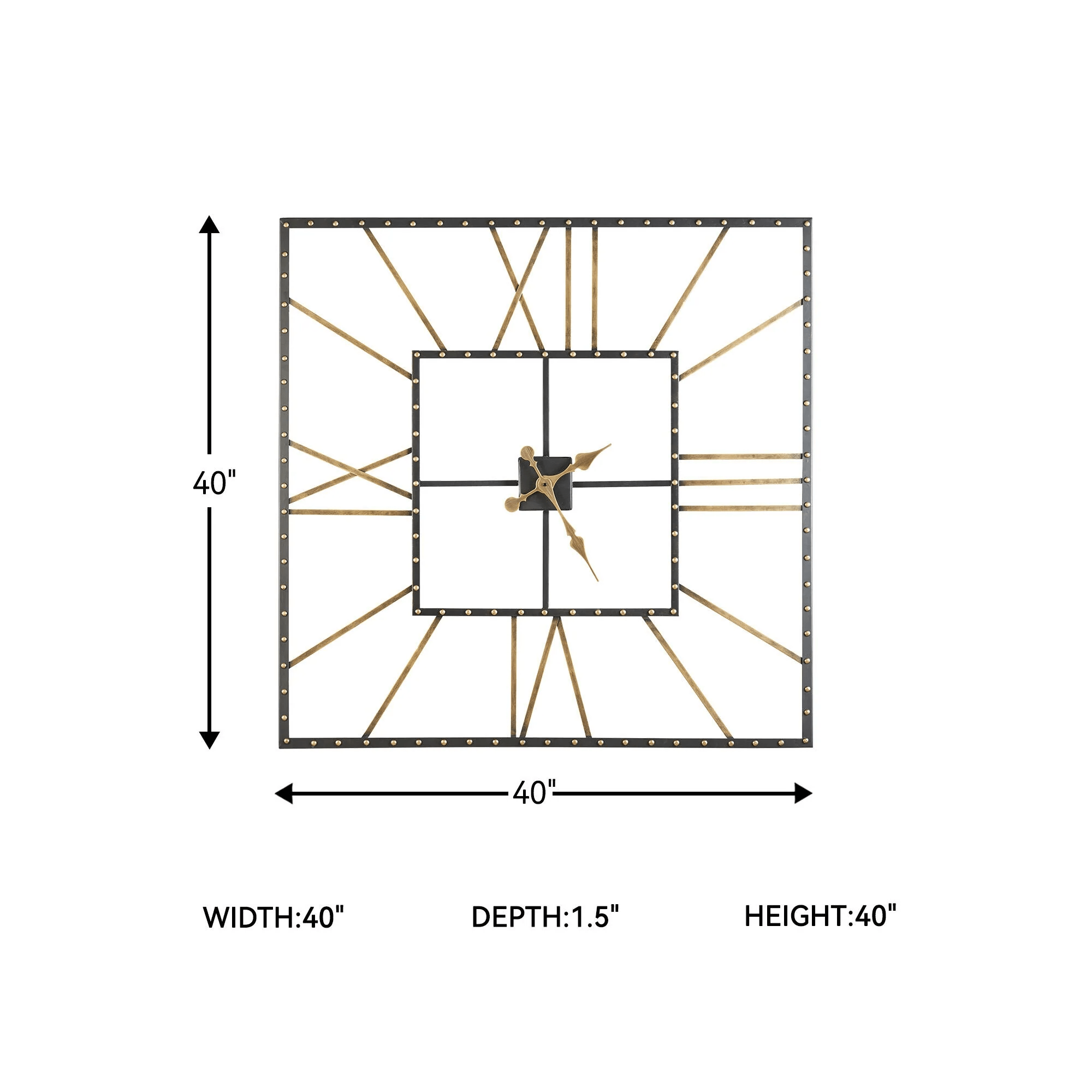 Square Wall Clock with Roman Numerals and Open Frame