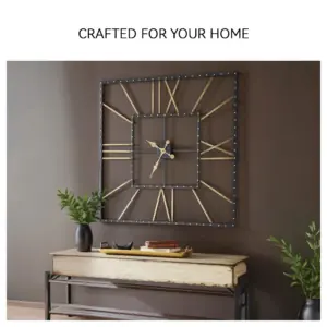 Square Wall Clock with Roman Numerals and Open Frame