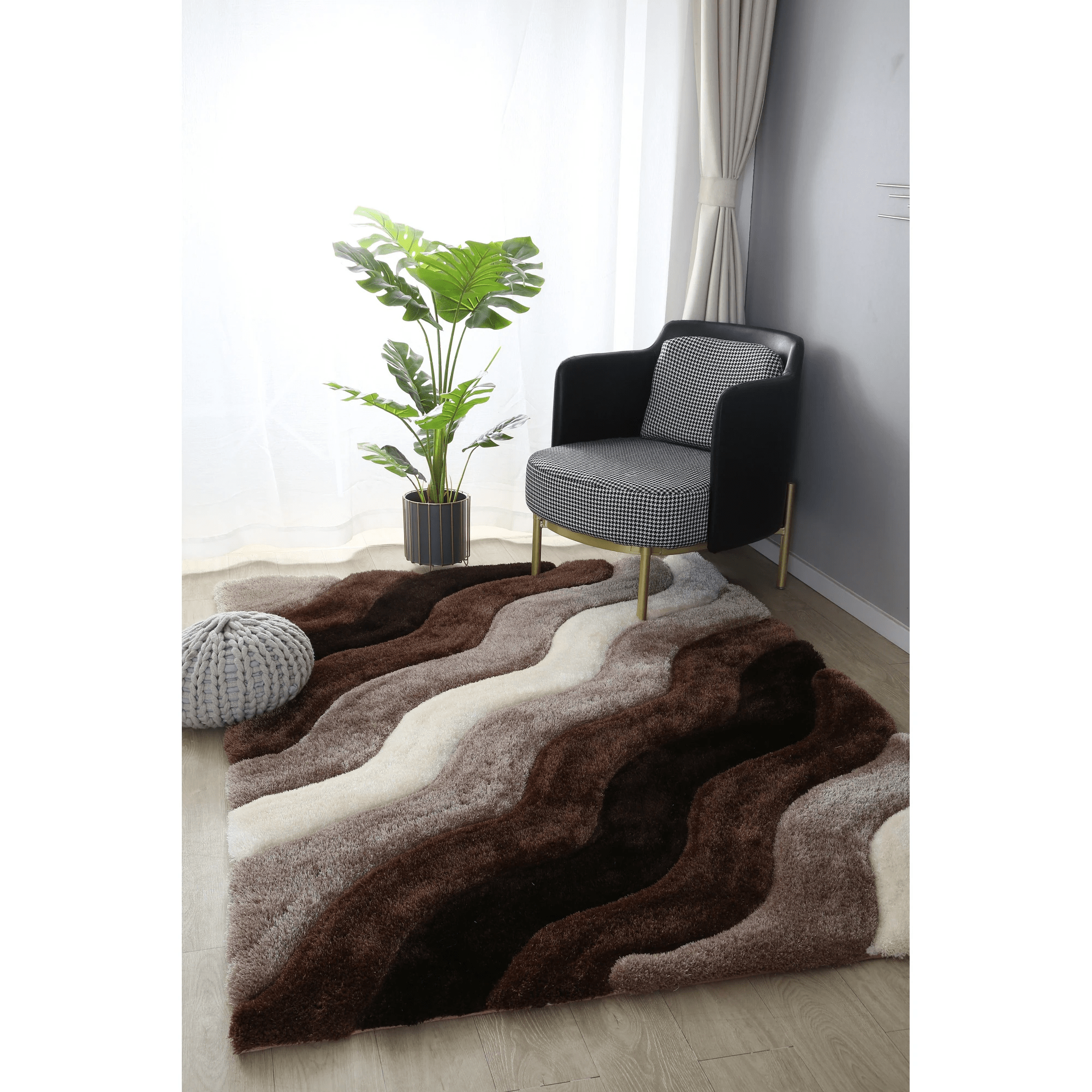 Shag Area Rug with Contemporary Stripe Pattern