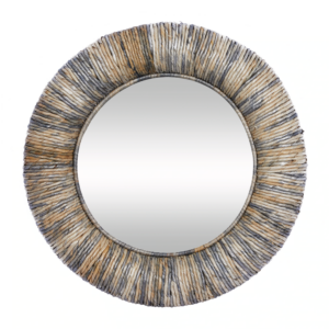 Round Wall Mirror with Banana Leaf Coiled Frame