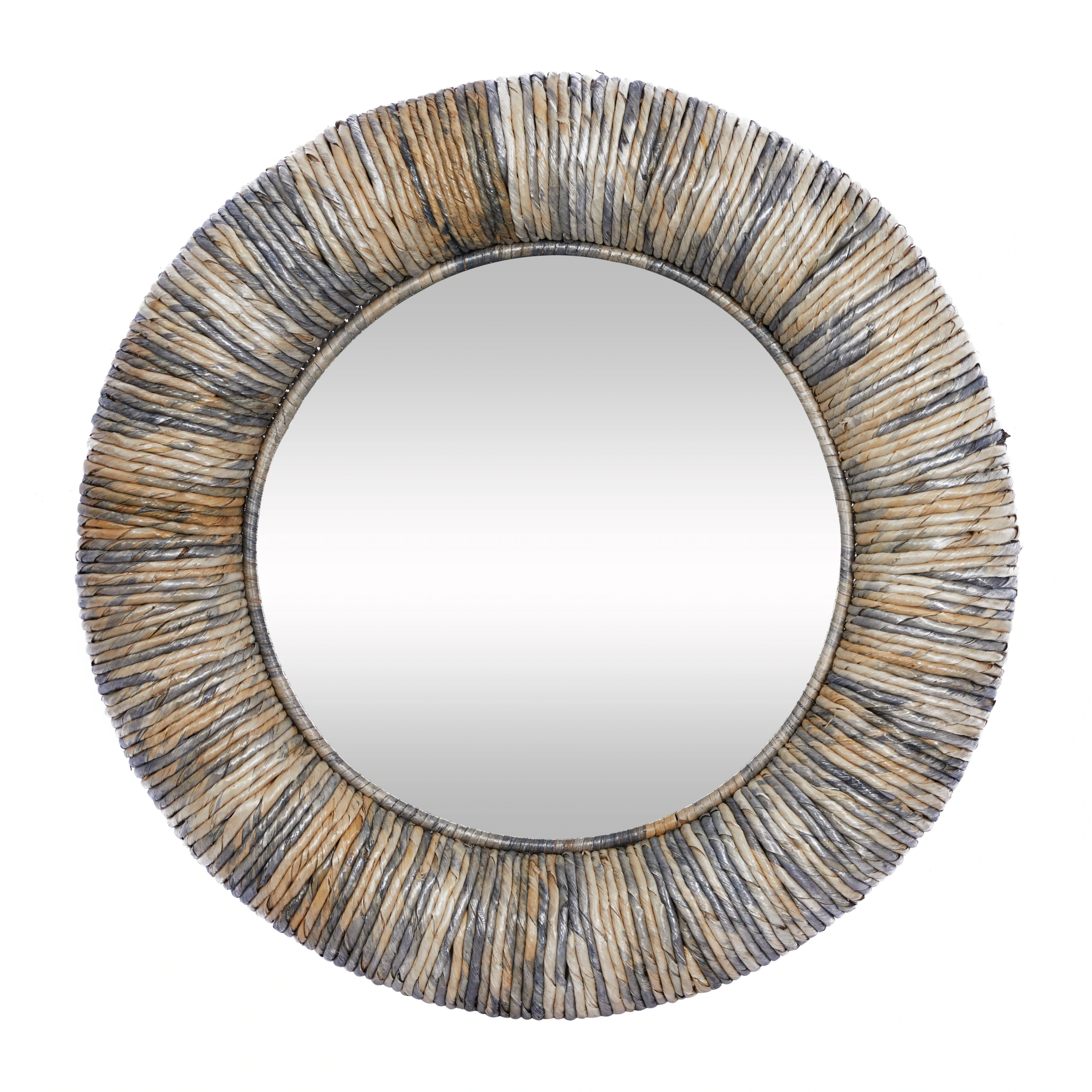 Round Wall Mirror with Banana Leaf Coiled Frame