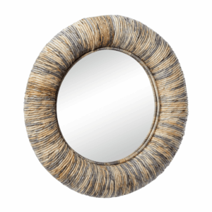 Round Wall Mirror with Banana Leaf Coiled Frame