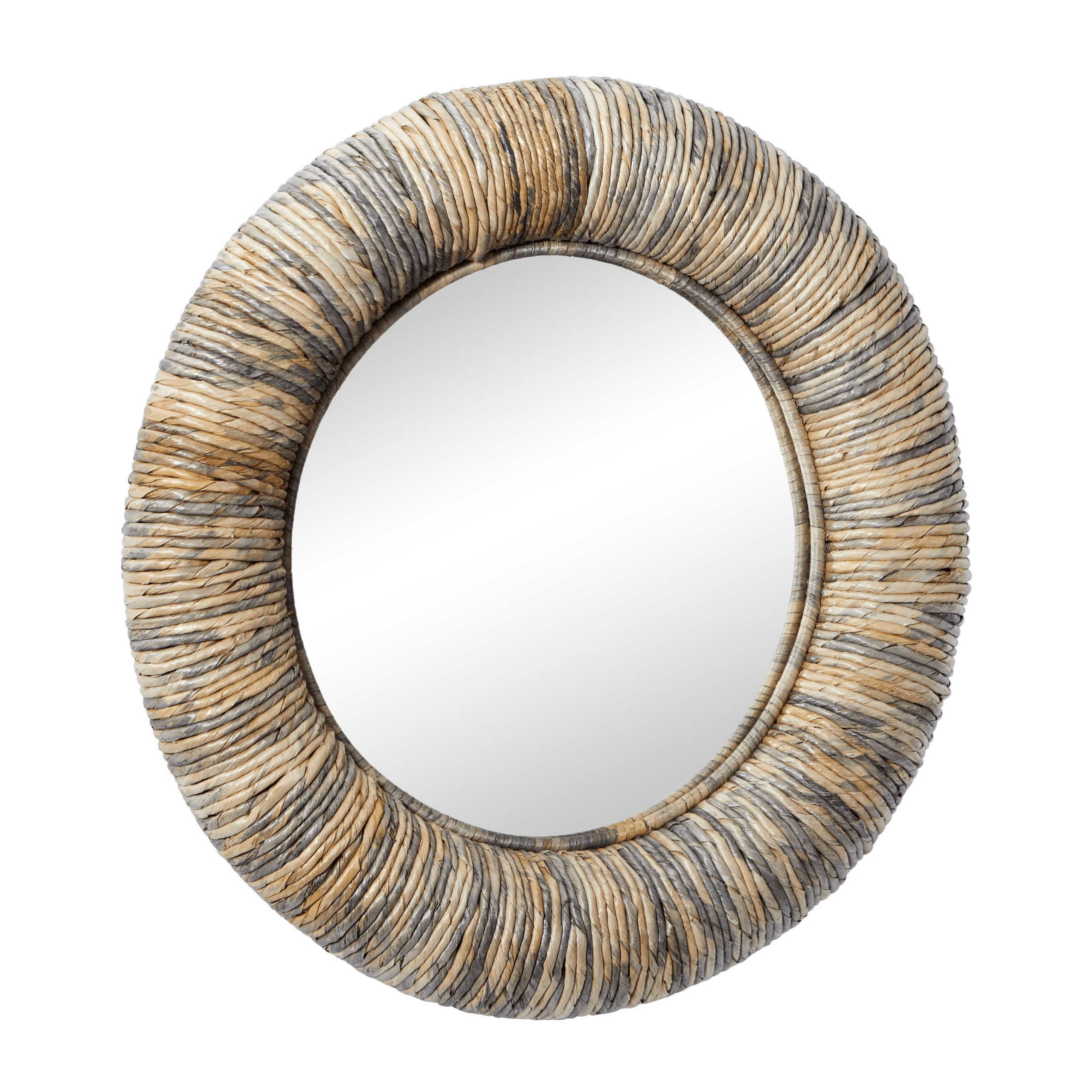 Round Wall Mirror with Banana Leaf Coiled Frame