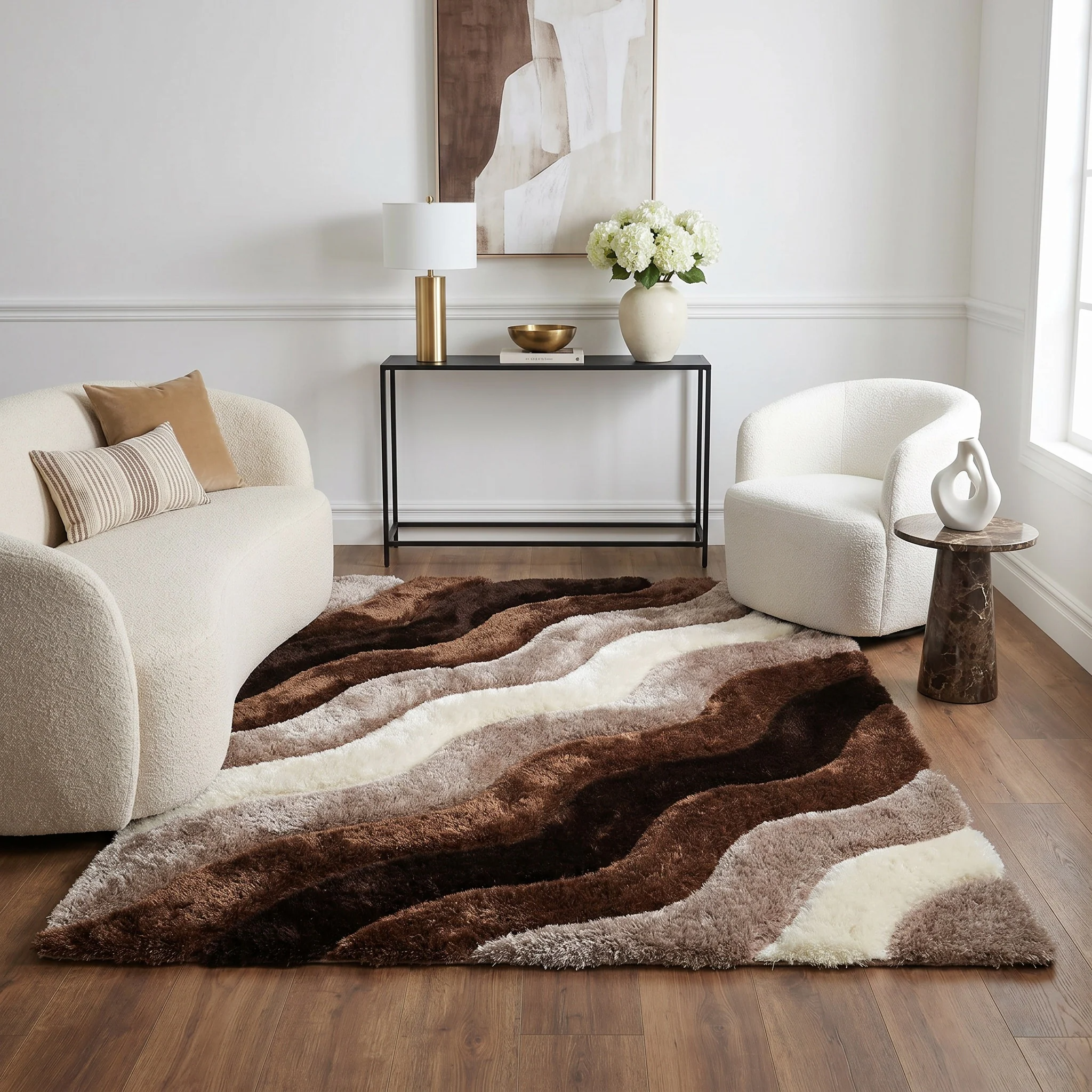 Shag Area Rug with Contemporary Stripe Pattern