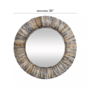 Round Wall Mirror with Banana Leaf Coiled Frame