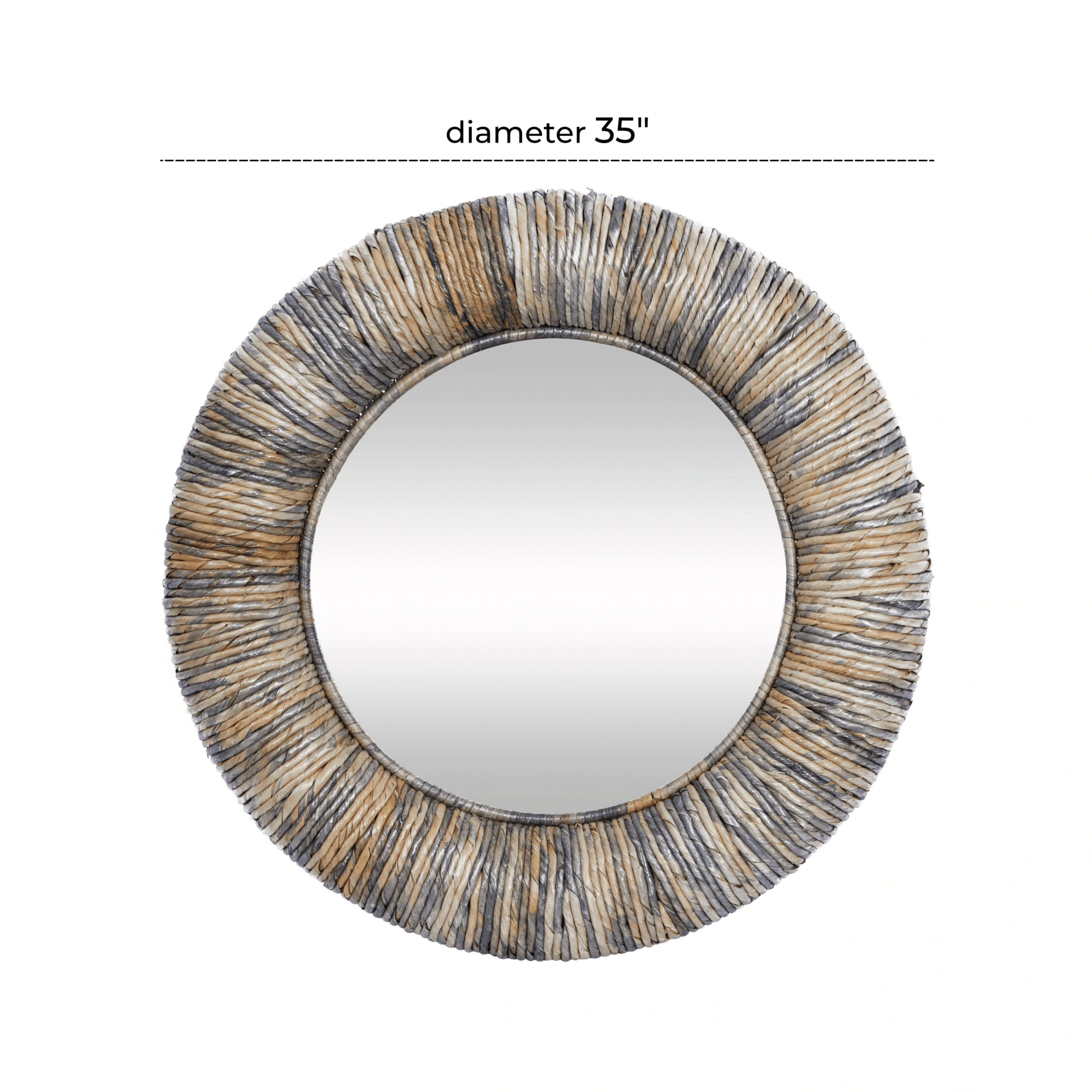 Round Wall Mirror with Banana Leaf Coiled Frame
