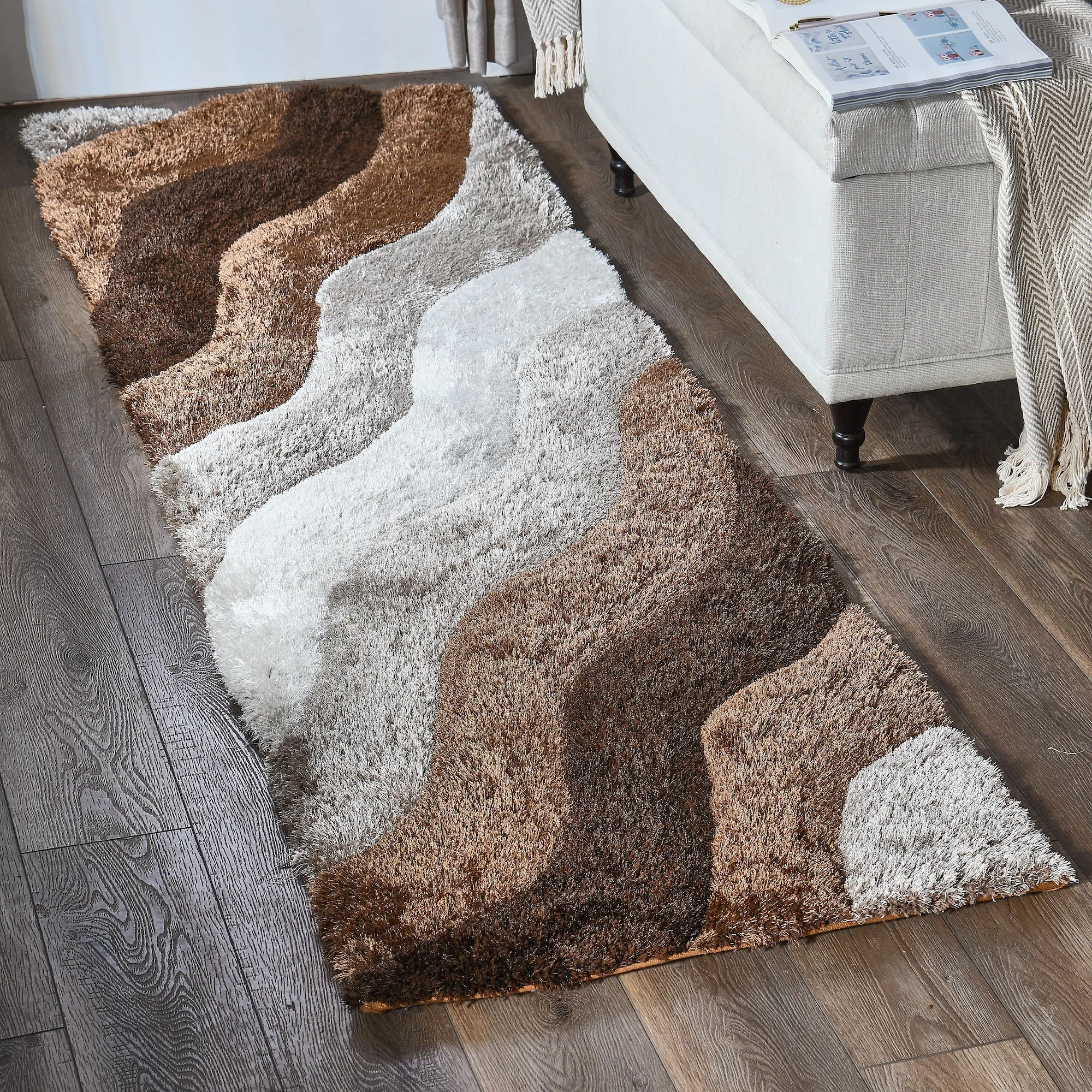 Shag Area Rug with Contemporary Stripe Pattern