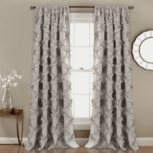 Ruffle Diamond Window Curtain Panels with Rod Pocket