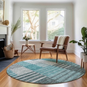 Washable Microfiber Area Rug with Geometric Stripe Pattern