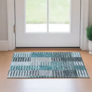 Washable Microfiber Area Rug with Geometric Stripe Pattern