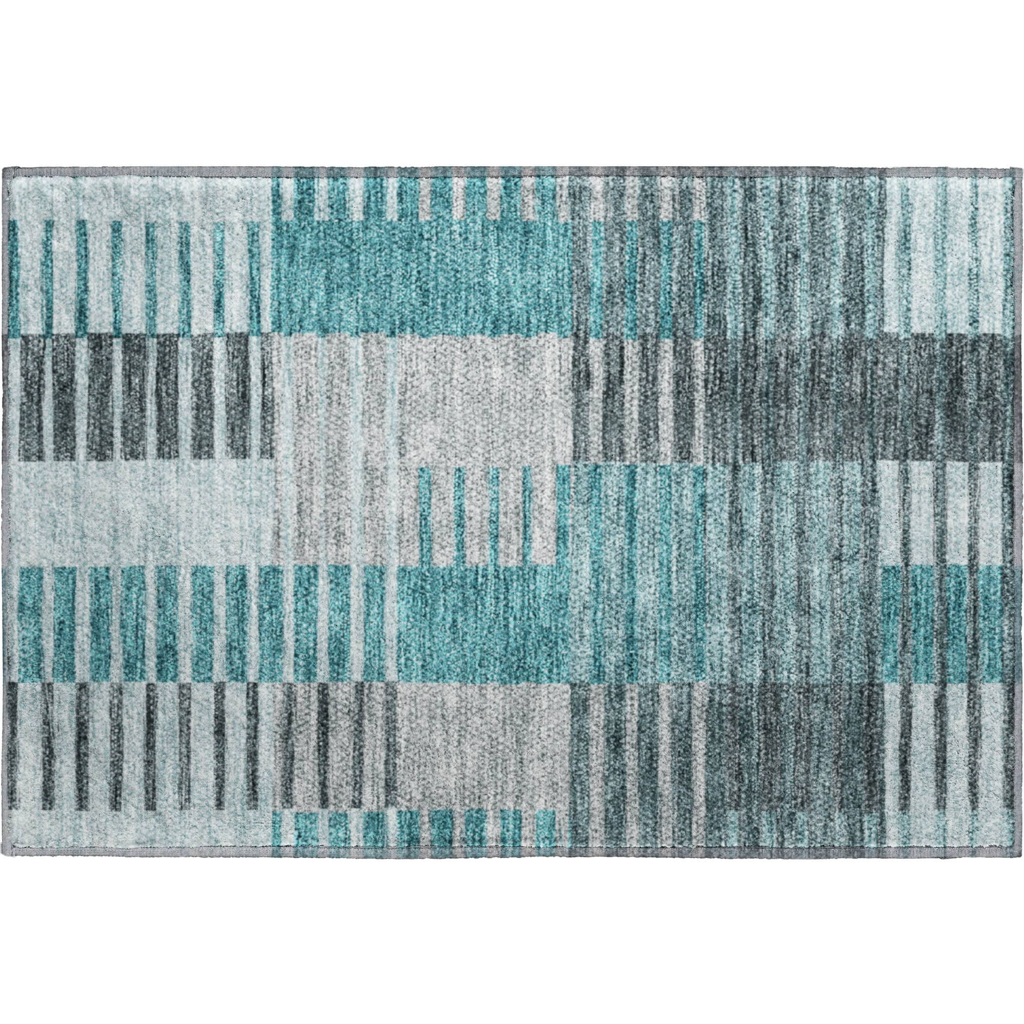 Washable Microfiber Area Rug with Geometric Stripe Pattern