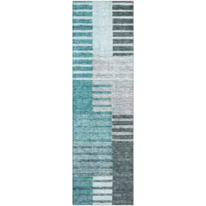 Washable Microfiber Area Rug with Geometric Stripe Pattern
