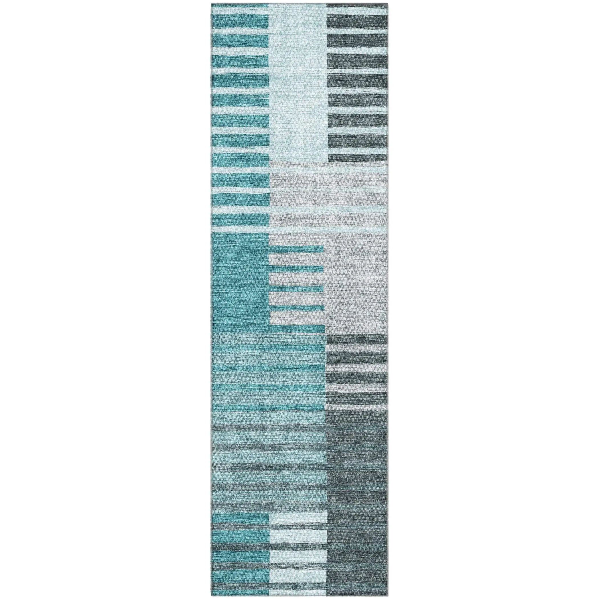 Washable Microfiber Area Rug with Geometric Stripe Pattern